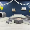 Pehmete mänguklotside komplekt XL IGLU Party, hall / valge